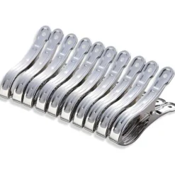 Tvättillbehör-10-pack rostfria klämmor för handdukar, badlakan, kläder, filtar, tunga kläder, vindtäta klämmor (silver)