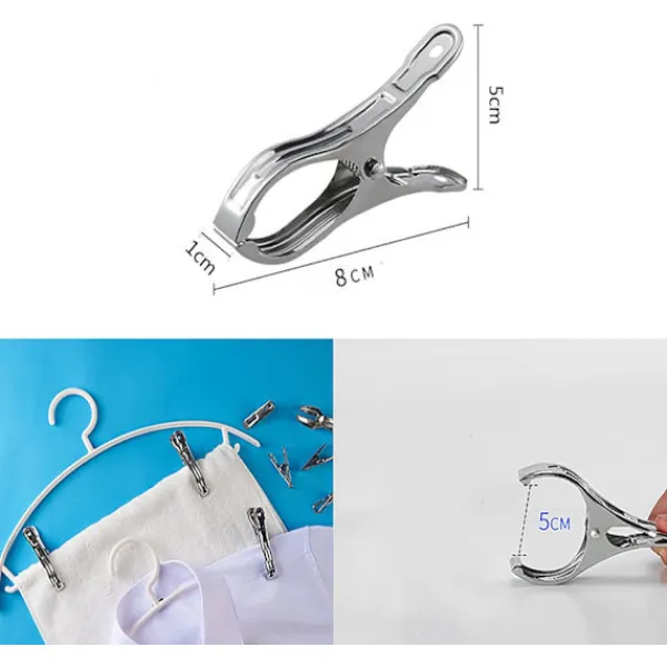 Tvättillbehör-10-pack rostfria klämmor för handdukar, badlakan, kläder, filtar, tunga kläder, vindtäta klämmor (silver)