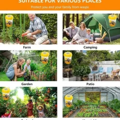 Skadedjur & Insekter-3-pack Solcellsdrivna getingfällor för utomhusbruk, hängande snickarbi-fällor [BR] Yellow Ink Green