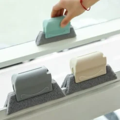 Fönsterrengöring-3-pack spårrengöringsborste, magisk fönsterrengöringsborste, fönsterrengöringsborste, rengöringsborste för skjutdörrsspår (grå, blå, beige)