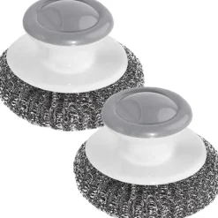 Svampar & Dukar-2-pack Stålullsskrubbare med Handtag, Rostfri Stålullsskrubb för Rengöring av Gjutjärn, Disk, Grytor, Kastruller, Stekbord, Grillar