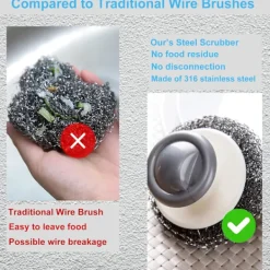 Svampar & Dukar-2-pack Stålullsskrubbare med Handtag, Rostfri Stålullsskrubb för Rengöring av Gjutjärn, Disk, Grytor, Kastruller, Stekbord, Grillar