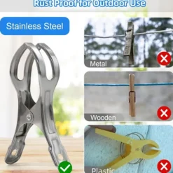 Tvättillbehör-10-pack Stora Klädnypor i Rostfritt Stål, Kraftiga Jätteklädnypor för Solstolar, Poolskydd