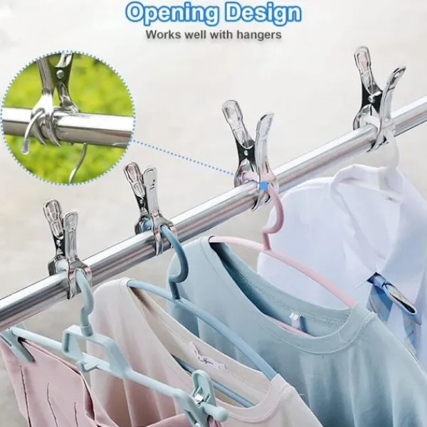 Tvättillbehör-10-pack Stora Klädnypor i Rostfritt Stål, Kraftiga Jätteklädnypor för Solstolar, Poolskydd