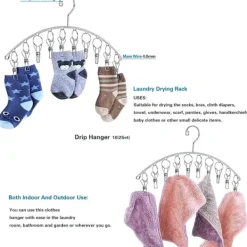 Tvättillbehör-3-pack strumptorkar tvättställ torkställning inomhus utomhus dropphängare med 10 klämmor för torkning av handdukar, blöjor