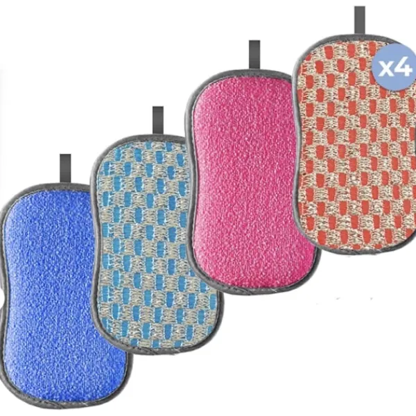 Xuigort Svampar & Dukar-4-pack tvättbara svampar - Återanvändbara disktrasor - Antibakteriella mikrofibersvampar