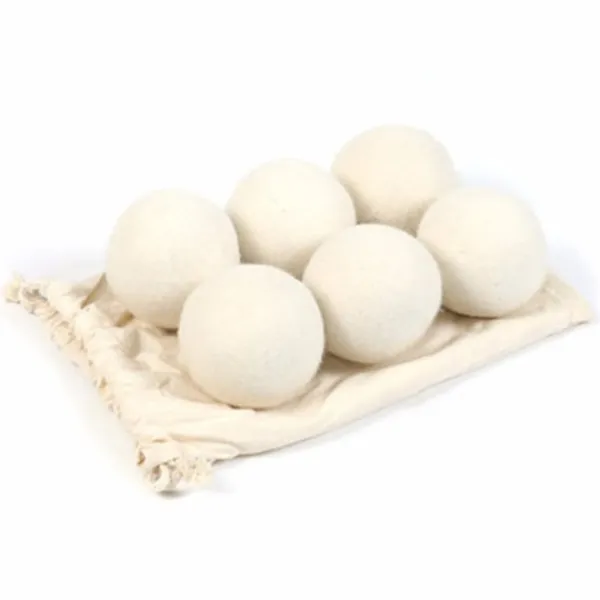 Tvättillbehör-6-pack ull torkbollar, organiskt naturligt ull för tvätt, mjukgörande tyg - antistatisk, luddfri, luktfri och återanvändbar