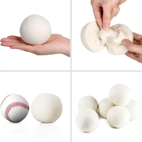 Tvättillbehör-6-pack ull torkbollar, organiskt naturligt ull för tvätt, mjukgörande tyg - antistatisk, luddfri, luktfri och återanvändbar