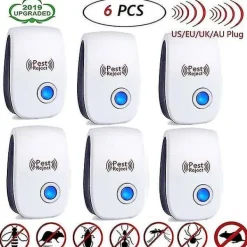 Skadedjur & Insekter-6-pack ultraljudsskadedjursbekämpning elektronisk avvisare myggmössråtta avvisa insekter kackerlacka myra spindel loppdödare (US/UK/EU/AU-kontakt)
