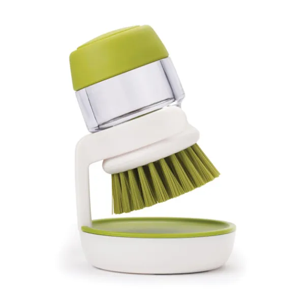 Rengöringsmedel-Palm Scrub Återfyllningsbar Tvålutmatande Rengörings Diskborste med Förvaringsställ