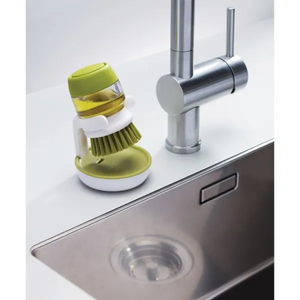 Rengöringsmedel-Palm Scrub Återfyllningsbar Tvålutmatande Rengörings Diskborste med Förvaringsställ