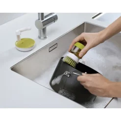 Rengöringsmedel-Palm Scrub Återfyllningsbar Tvålutmatande Rengörings Diskborste med Förvaringsställ