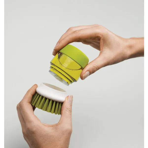 Rengöringsmedel-Palm Scrub Återfyllningsbar Tvålutmatande Rengörings Diskborste med Förvaringsställ