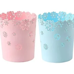 FMYSJ Soptunnor-Plastavfallskorg ihålig blomster papperskorg rund lockless soptunna behållare rosa behållare-mxbc (FMY)