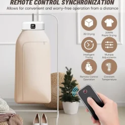 Torktumlare-Portabel Elektrisk Torktumlare 600W med Fjärrkontroll, Vikbar med Torkpåse