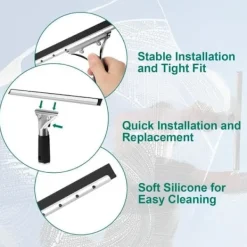 ECLshop Fönsterrengöring-Professionell fönsterskrapa, fönsterskrapa i rostfritt stål med 35 cm blad, för torkning och rengöring av glas