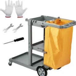 VEVOR Städmaskiner-Professionell hushållsvagn - - Rengöringsvagn - 3-vånings PVC-påse, Grå