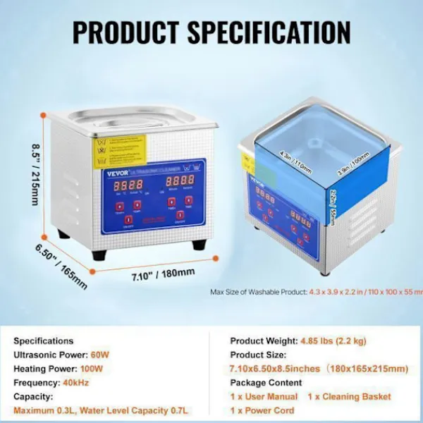 DUOKU Städmaskiner-Professionell Ultrasonisk Tvättmaskin--0.3L-Smyckstvätt med Digital Timer Värme-Rostfritt Stål-40kHz