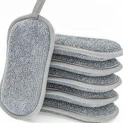 Svampar & Dukar-QD-Disksvampar, 6 dubbelsidiga, icke-repor skrubbdukar, den antibakteriella mikrofibersvampen i köket rengör effektivt allt