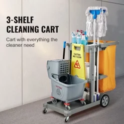 DUOKU Städmaskiner-Rengöringsvagn--Handräkningsvagn för kommersiellt bruk med 3 hyllor-Kapacitet 200 lb-Plaststädvagn