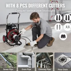 DUOKU Städmaskiner-Reningsmaskin för avlopp - - D1000 - 100FT x 1/2 Tum - Automatisk matning - 8 skärare