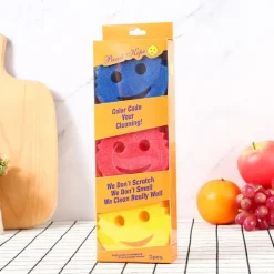 Svampar & Dukar-Rolig Skrubbdisk Tråkigt Ansikte, Fläck- och Luktborttagande Honungskakssvamp, Hållbar Rengöringsduk för Hemmakök, Plastsvamp (Set med 3) | Fyndiq