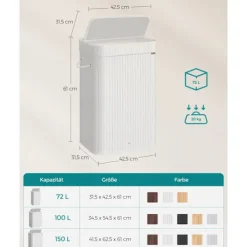 Rootz Living Tvättillbehör-Rootz Bamboo Klädkorg - Tvättkorg - Tvättorganisator - Lättvikt - 31,5 cm x 42,5 cm x 61 cm
