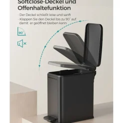 Rootz Living Soptunnor-Rootz Steel Cosmetic Bin - Svart färg - Pedal Bin - 5 liters kapacitet - 29,9 cm x 14,4 cm x 29 cm - Elegant design - Miljövänlig