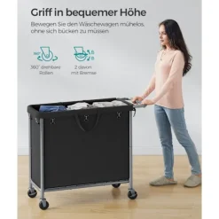 Rootz Living Tvättillbehör-Rootz Tvättkorg 3 Fack 200L - Kåpa med hjul - Organizer Bin - Oxford Tyg - 91cm x 39cm x 81cm