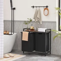 Rootz Living Tvättillbehör-Rootz Tvättkorg - Kompakt tvättkorg - Bärbar tvättkorg - Snygg tvättkorg - Tvättkorg med utdragbara tvättpåsar - Tvättkorg - Vintage Brun-Svart - 73 x | Fyndiq