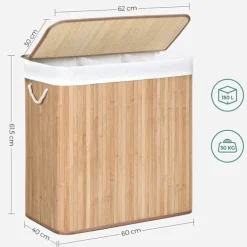 Rootz Living Tvättillbehör-Rootz Tvättkorg - Kompakt tvättkorg - Bärbar tvättkorg - Snygg tvättkorg - Korg - Tvättkorg - Naturlig - 60 x 40 x 61,5 cm