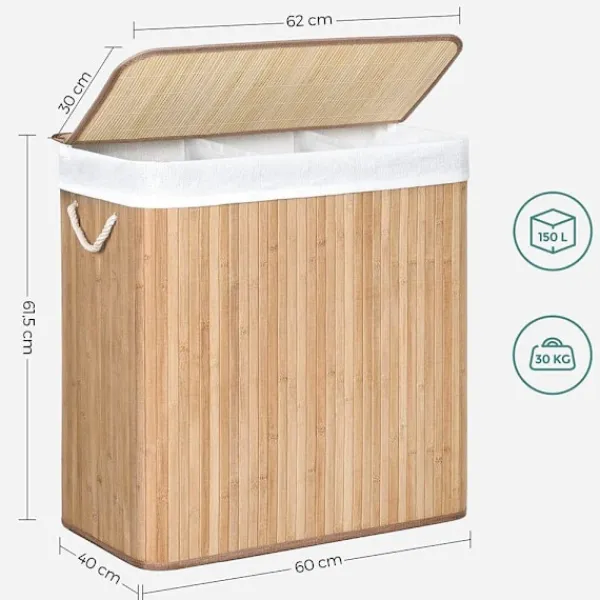 Rootz Living Tvättillbehör-Rootz Tvättkorg - Kompakt tvättkorg - Bärbar tvättkorg - Snygg tvättkorg - Korg - Tvättkorg - Naturlig - 60 x 40 x 61,5 cm