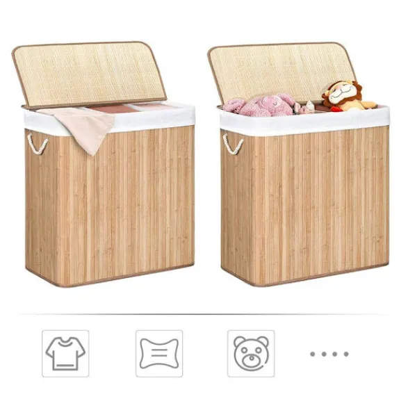 Rootz Living Tvättillbehör-Rootz Tvättkorg - Kompakt tvättkorg - Bärbar tvättkorg - Snygg tvättkorg - Korg - Tvättkorg - Naturlig - 60 x 40 x 61,5 cm