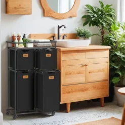 Rootz Living Tvättillbehör-Rootz tvättkorg - tvättbärare - hämma med hjul - 150L kapacitet - enkel rörlighet - 72,4 cm x 33 cm x 109,1 cm