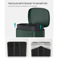 Rootz Living Soptunnor-Rootz vintage grön stålsoptunna - soptunna - sopkorg - stål- och plastkonstruktion - 43,2 cm x 37,1 cm x 63,2 cm