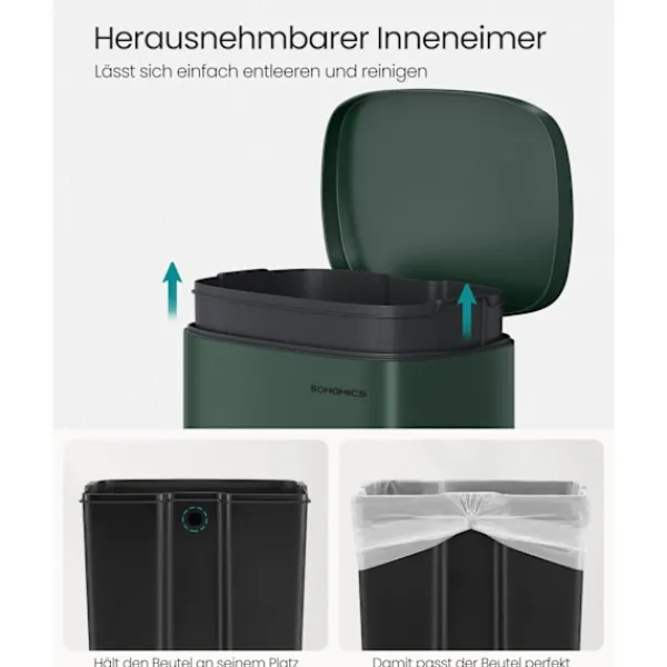Rootz Living Soptunnor-Rootz vintage grön stålsoptunna - soptunna - sopkorg - stål- och plastkonstruktion - 43,2 cm x 37,1 cm x 63,2 cm
