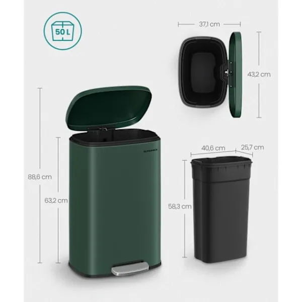 Rootz Living Soptunnor-Rootz vintage grön stålsoptunna - soptunna - sopkorg - stål- och plastkonstruktion - 43,2 cm x 37,1 cm x 63,2 cm