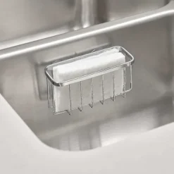Svampar & Dukar-Rostfri diskho med sugpropp, organiseringskorg, diskhohållare för svampar, skrubbar, tvål