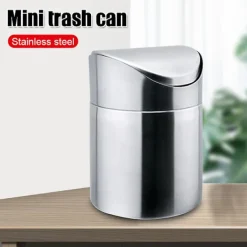 FMYSJ Soptunnor-Rostfritt Stål Liten Mini Soptunna med Svänglock Bänkskiva Soptunnor för Skrivbord Bil Kontor (FMY)