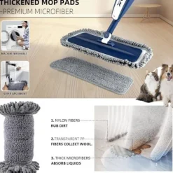 BUUROOHM Städmoppar-Roterande 360-graders spraymopp för rengöring av våta och torra fler ytor, lätt handtag för kök, badrum