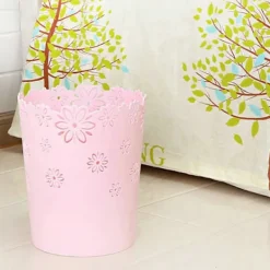 FMYSJ Soptunnor-Rund papperskorg i plast, ihålig papperskorg med spets för kontor. (1-pack rosa) (FMY)