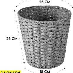 Soptunnor-Rund Papperskorg och Korg i Rotting - Skräpkorg för Sovrum, Badrum, Kontor eller Hem Grå