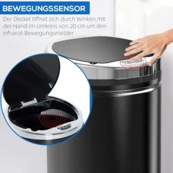 Northio Soptunnor-Sensor papperskorg 42L, elektrisk automatisk papperskorg med lock, rostskyddad, för badrum, kontor, kök, matsal, stål, svart