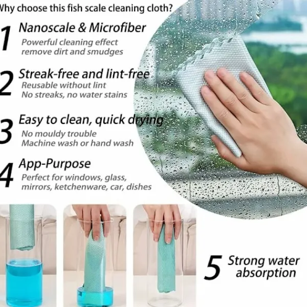 OCEAN Svampar & Dukar-Set med 10 mikrofiberdukar för fiskfjäll, 30 x 40 cm, för rengöring