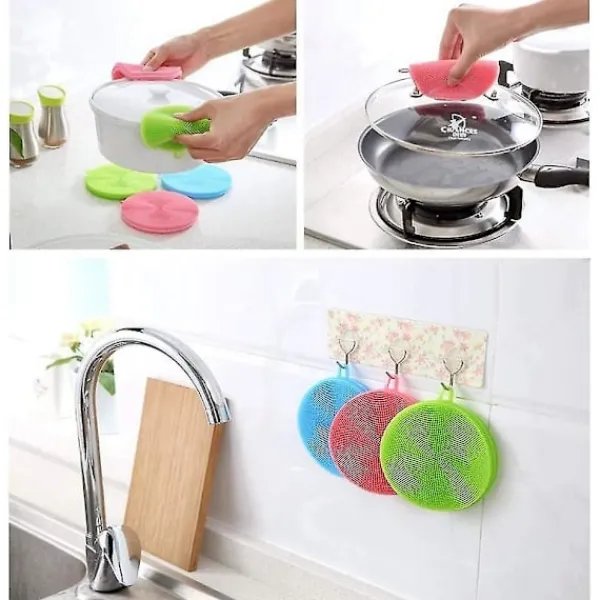Svampar & Dukar-Silikon Skrubbsvamp, Diskborste Livsmedelsklassad Tvättsvamp Diskhandduk För Kök Gryta Panna Disk