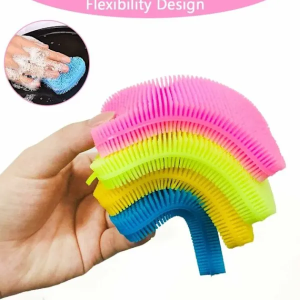 Svampar & Dukar-Silikonsvamp, 4 st multifunktionell kökssvamp, non-stick värmebeständig hushållsrengöringsborste, idealisk för disk, kastrull, grönsaker, frukt