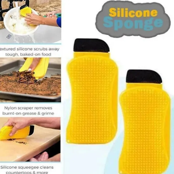 Svampar & Dukar-Silikonsvamp, 2 st Silikonrengöringsborste, 3-i-1 Multifunktionell Kreativ Köksrengöringsborste Silikon Diskborste