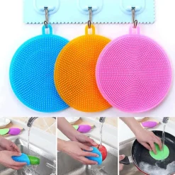 Svampar & Dukar-Silikonsvamp, antibakteriell, repfri diskborste, skrubbsvamp, grytunderlägg, mångsidiga svampar för rengöring av grönsaker, kök