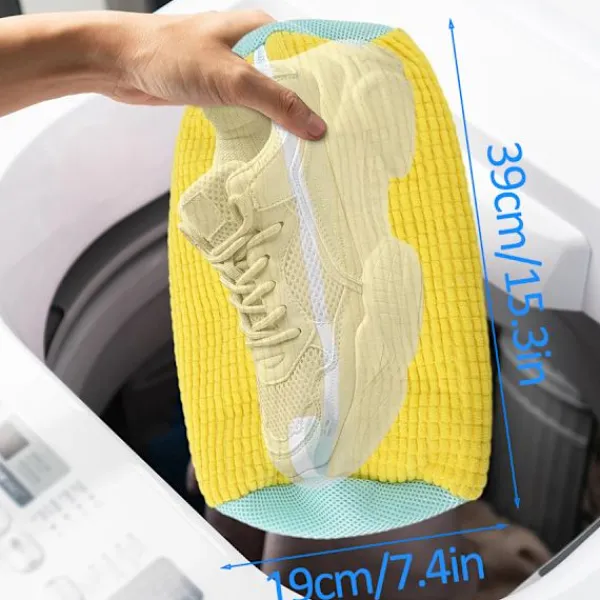 Tvättillbehör-Skotvättpåse i bomull, tvättnät med fluffiga fibrer, tar enkelt bort smuts, anti-deformation 2pc