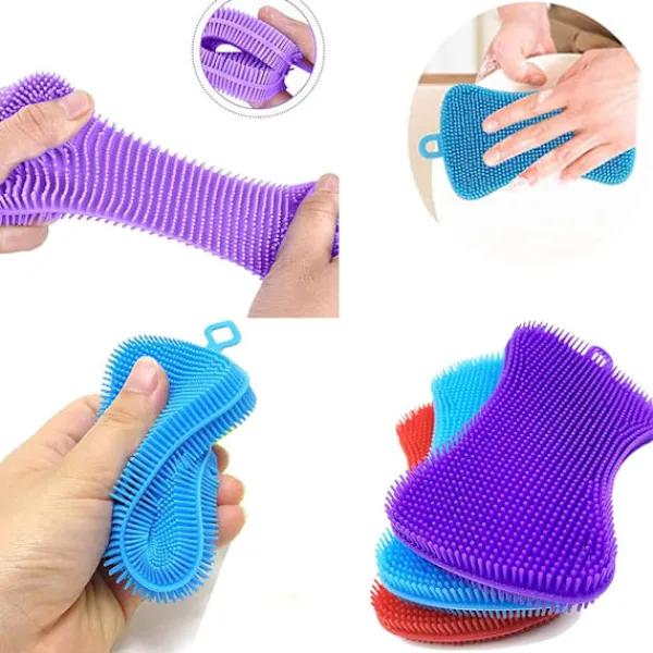 Svampar & Dukar-Skrubber Silikonsvamp Multipurpose Silikonskurdyna Diskborste Badrum Frukt Grönsaksskrubber Kökstillbehör 4st